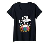 Donna Amo Il Bowling Fun Entusiast Design Maglietta con Collo a V
