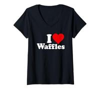 Donna Amo Il Brunch con Waffle Heart Maglietta con Collo a V