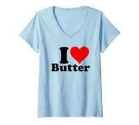 Donna Amo Il Burro Heart Maglietta con Collo a V