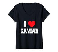 Donna Amo il caviale Maglietta con Collo a V