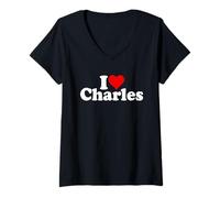 Donna Amo Il Cuore Charles Charlie Chuck Maglietta con Collo a V