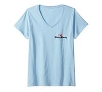 Donna AMO IL CUORE DI HONG KONG Maglietta con Collo a V