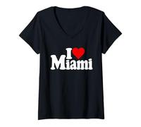 Donna Amo Il Cuore di Miami City Florida Maglietta con Collo a V