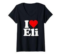 Donna Amo Il Cuore Eli Elijah Elias Elliot Maglietta con Collo a V
