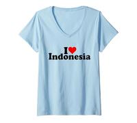 Donna Amo Il Cuore INDONESIANO Maglietta con Collo a V