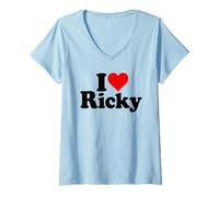 Donna Amo Il Cuore Ricky Rick Richard Maglietta con Collo a V