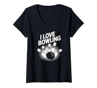 Donna Amo Il Divertimento degli Appassionati di Bowling Maglietta con Collo a V