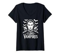 Donna Amo Il Fascino Dark Fantasy dei vampiri Maglietta con Collo a V