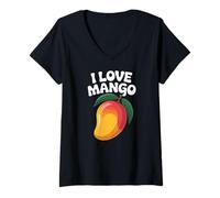Donna Amo il mango Juicy Fruit Passion Design Maglietta con Collo a V