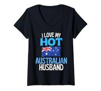 Donna Amo Il Mio Caldo Marito Australiano Divertente Australia Maglietta con Collo a V