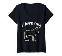 Donna Amo Il Mio Cavallo Maglietta con Collo a V
