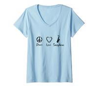 Donna Amo Il Sassofono Maglietta con Collo a V