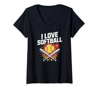 Donna Amo il softball Pride Passion Lo spirito di squadra Maglietta con Collo a V