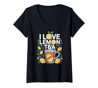 Donna Amo Il tè al Limone Citrus Delight Design Maglietta con Collo a V