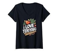 Donna Amo il teriyaki Fun Foodie Delight Maglietta con Collo a V