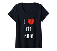 Donna Amo Kaia Nome Divertente Maglietta con Collo a V