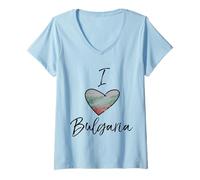 Donna Amo la Bandiera della Bulgaria nel Cuore Maglietta con Collo a V