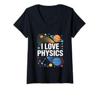 Donna Amo la Fisica | Cosmic Planets Design Maglietta con Collo a V