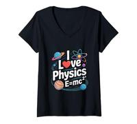 Donna Amo la Fisica E=MC² Appassionato della Scienza Maglietta con Collo a V