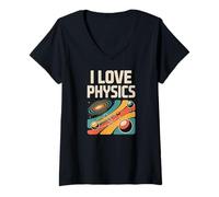 Donna Amo la fisica Retro Galaxy Exploration Maglietta con Collo a V