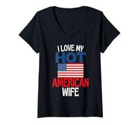 Donna Amo la mia Calda Moglie Americana Divertente relazione Americana Maglietta con Collo a V