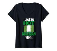 Donna Amo la mia Calda Moglie nigeriana Divertente relazione in Nigeria Maglietta con Collo a V