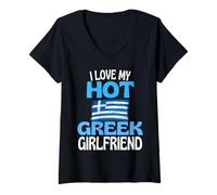 Donna Amo la mia Calda Ragazza Greca Divertente relazione in Grecia Maglietta con Collo a V