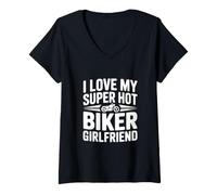Donna Amo La Mia Super Hot Biker Girlfriend Maglietta con Collo a V