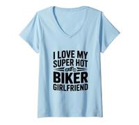 Donna Amo La Mia Super Hot Biker Girlfriend Maglietta con Collo a V