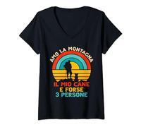 Donna Amo la montagna il mio cane e forse 3 persone Maglietta con Collo a V
