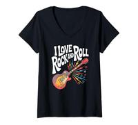 Donna Amo la musica rock and roll per chitarra Maglietta con Collo a V