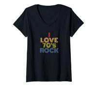 Donna Amo la musica rock anni '70 Maglietta con Collo a V