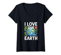 Donna Amo la Nostra Terra Preservazione Ecologica della Natura Maglietta con Collo a V