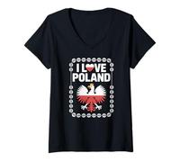Donna Amo la Polonia con il simbolo nazionale dell'aquila Maglietta con Collo a V