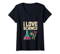Donna Amo la Scienza Beaker Atom Dna Nerd Maglietta con Collo a V