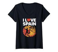 Donna Amo la Spagna Passione Cultura Viaggi Maglietta con Collo a V