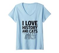 Donna Amo la Storia e i Gatti Funny History Lover Cat Maglietta con Collo a V
