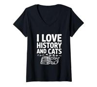 Donna Amo la Storia e i Gatti Funny History Lover Cat Maglietta con Collo a V