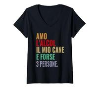 Donna Amo L'Alcol Il Mio Cane Frase Divertente Uomo Donna Alcol Maglietta con Collo a V