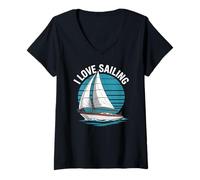 Donna Amo l'arte della barca nautica a vela Maglietta con Collo a V