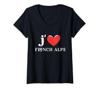 Donna Amo Le Alpi Francesi Francia Maglietta con Collo a V