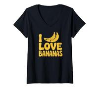 Donna Amo Le Banane Divertente Eccentrico Amanti della Frutta Maglietta con Collo a V