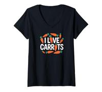 Donna Amo le carote divertente amante vegetariano Maglietta con Collo a V