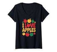 Donna Amo Le Mele Natura Appassionato di Frutta Maglietta con Collo a V