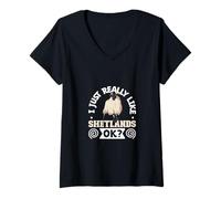 Donna Amo Le Mie Pecore Shetland Maglietta con Collo a V