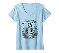 Donna Amo Le Mie Ragazze Pecore Animali Fattoria Design Vintage Maglietta con Collo a V