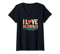 Donna Amo Le Onde dell'Oceano con Le Palme delle Hawaii Maglietta con Collo a V