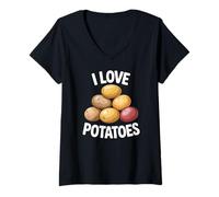 Donna Amo Le Patate Fun Food Expression Maglietta con Collo a V