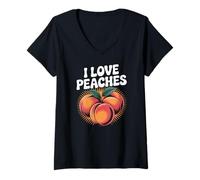 Donna Amo le pesche Delizia per gli amanti della frutta succosa Maglietta con Collo a V