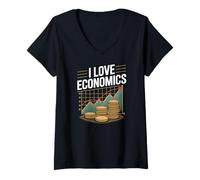 Donna Amo l'economia Appassionato della crescita finanziaria Maglietta con Collo a V